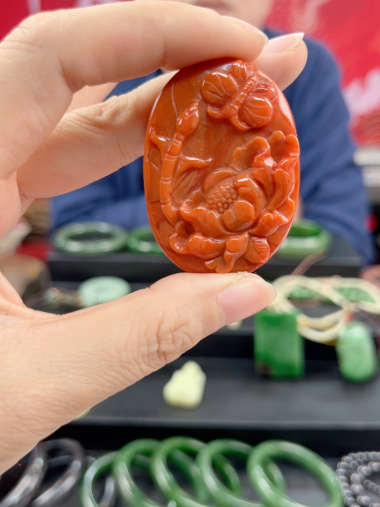 【映时】满色满肉柿子红雕刻件