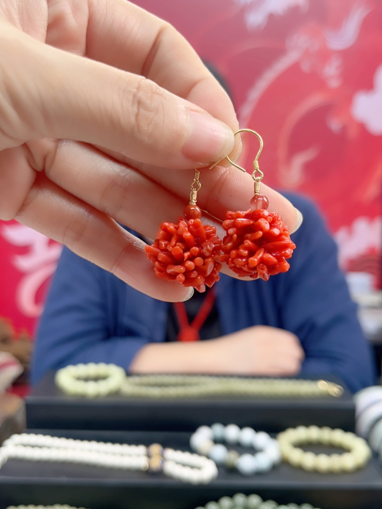 【映时】红珊瑚耳环