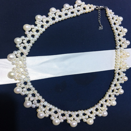 wx 天然淡水珍珠手工编织大小珠时尚项链(小珠4-5mm,大珠6-7mm·白色