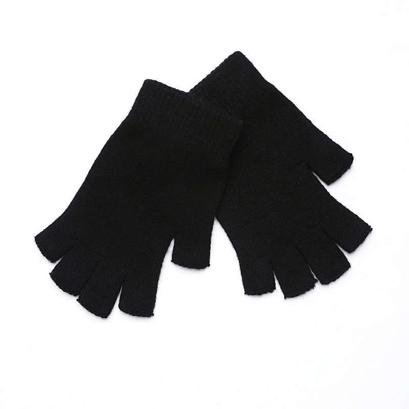 (2对4只)羊毛混纺男女同款可触屏手套·半指(黑色+浅灰色)