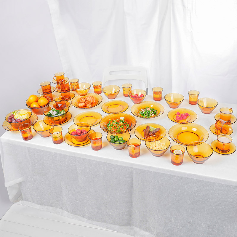 多莱斯（DURALEX）欧式钢化玻璃餐具全家福套装10人56件套·琥珀色
