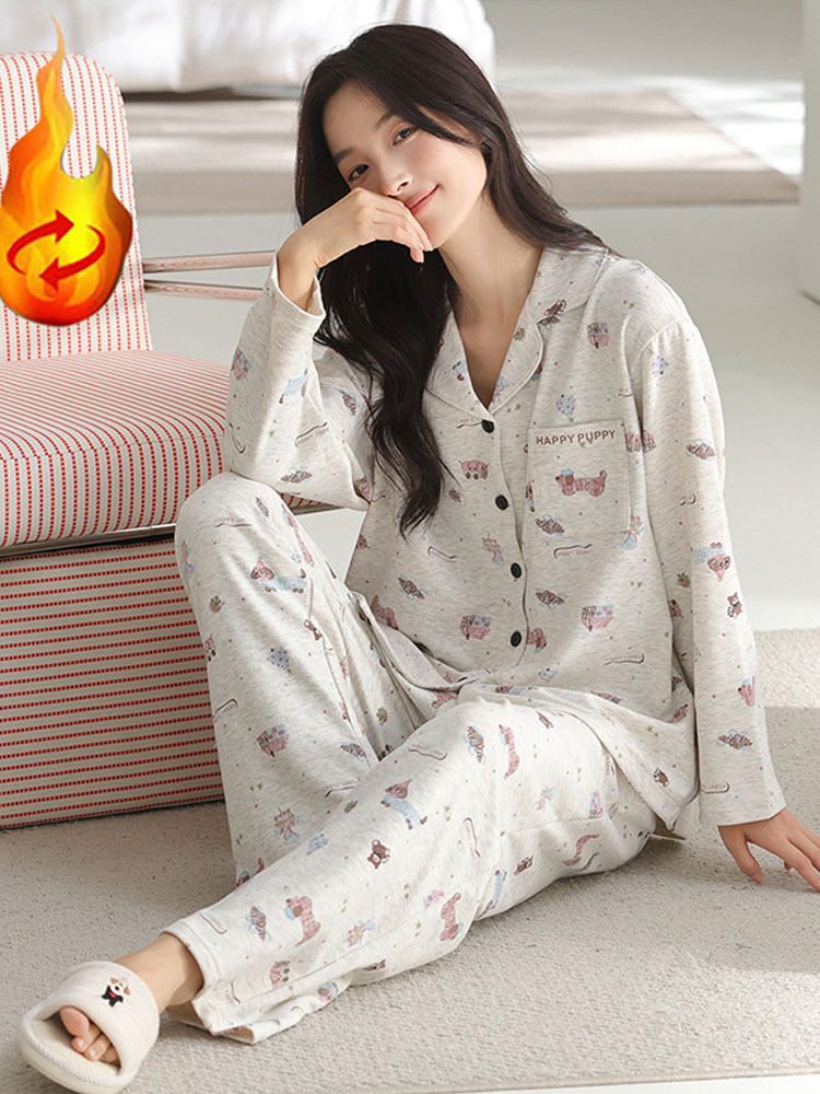 雀说 女士加厚羊毛绒睡衣秋冬款长袖可外穿德绒家居服·H5500