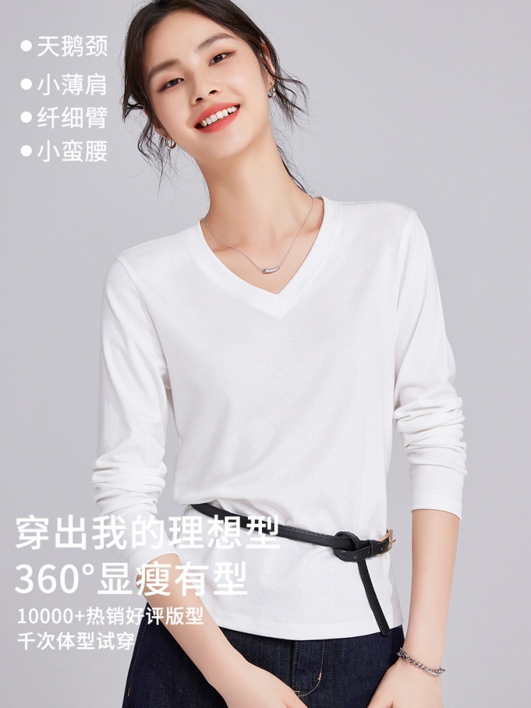 【天丝亚麻】修娴V领薄款T恤M874·白色