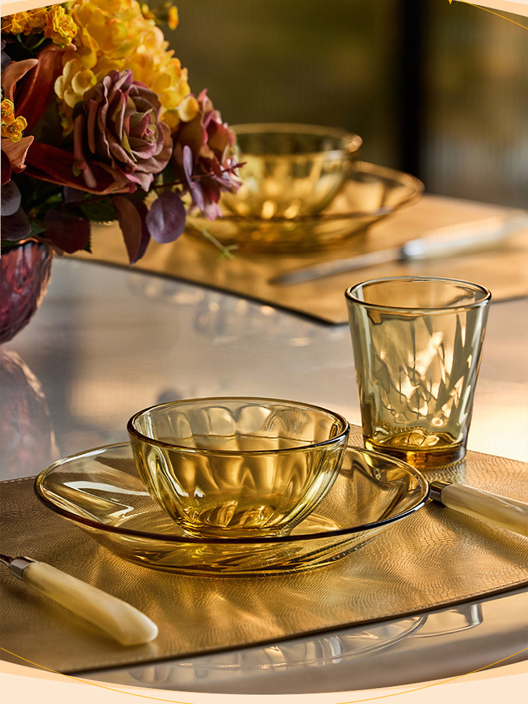 康宁 晶炫餐具 轻奢炫彩餐具家用碗碟鱼盘水杯吃饭碗餐具·水杯*4