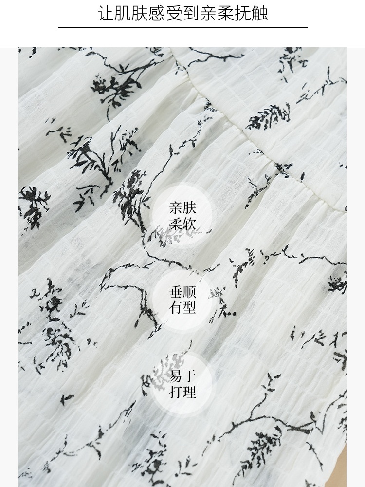 梦卓旋松紧腰雪纺印花半身裙XBMY-A682·白色