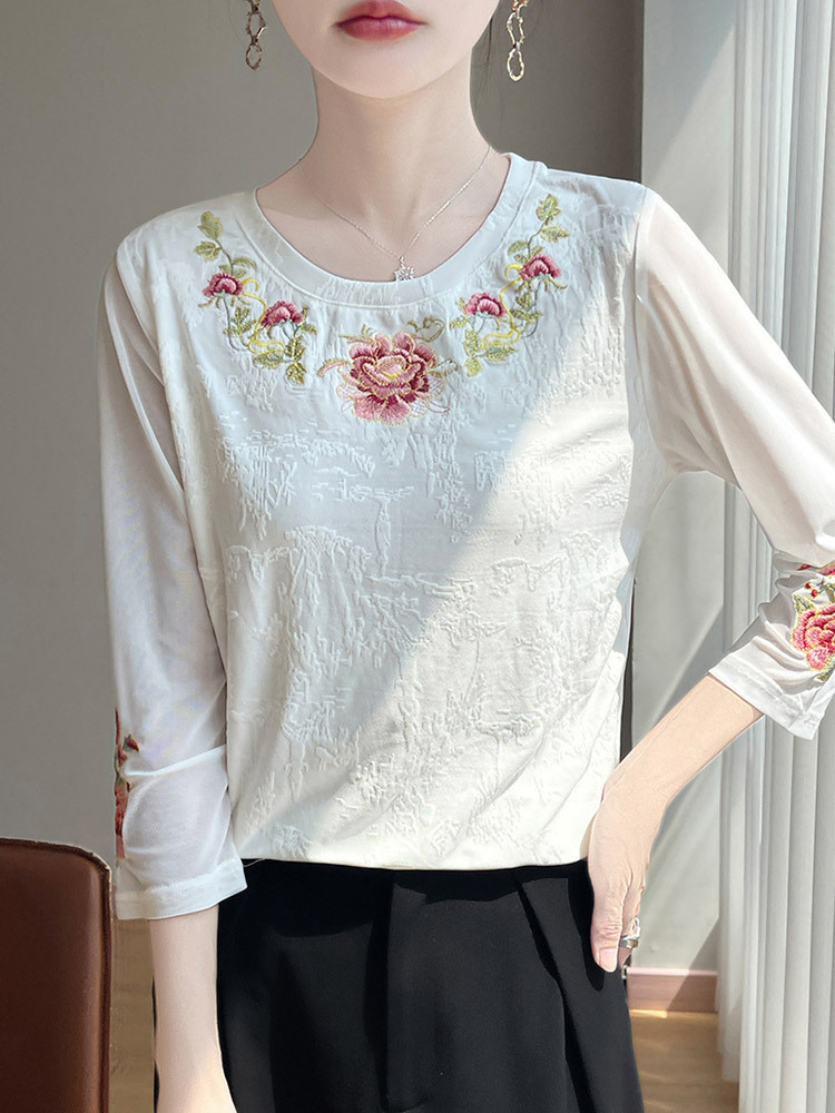 古韵国风重工绣花透气高雅上衣·款式1-经典黑
