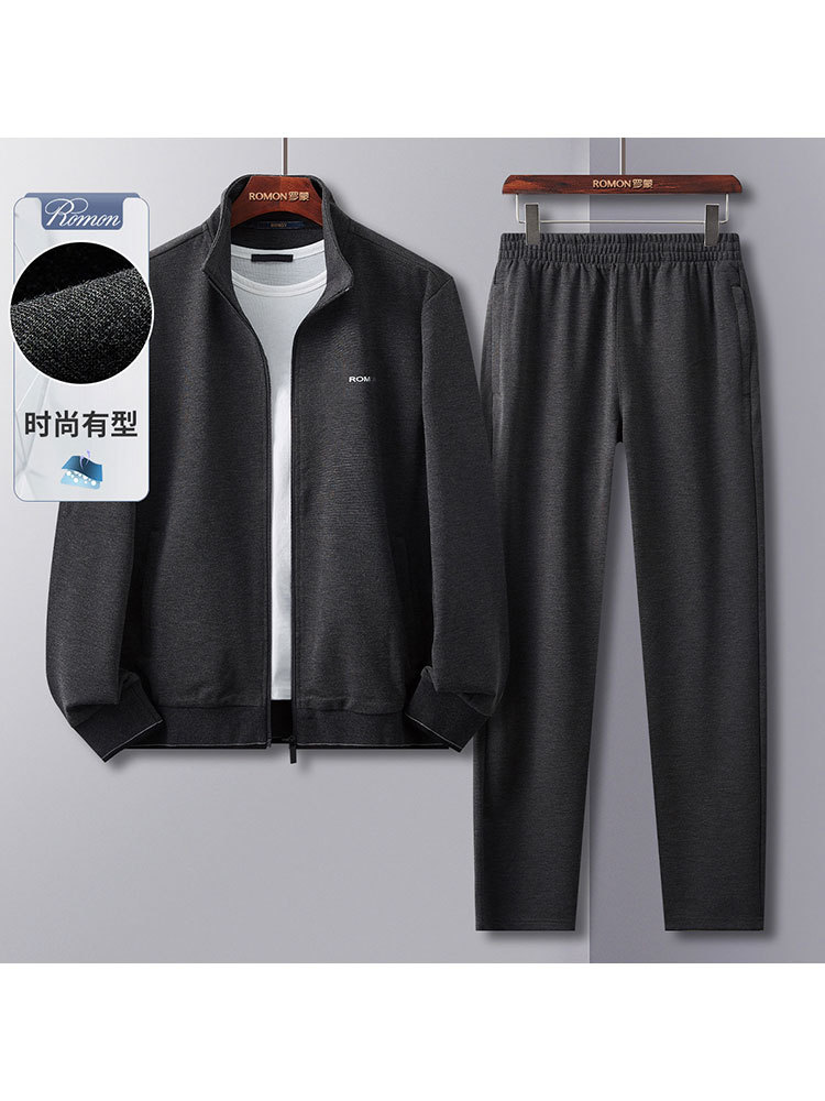 罗蒙男士休闲套装两件套运动服套装99XZ14S206·黑灰色