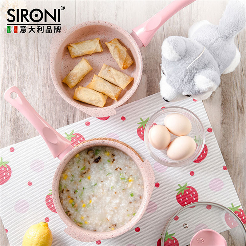 斯罗尼/SIRONI 家用小狗形状宝宝辅食奶锅不粘锅婴儿辅食神器煮奶小锅·粉色·粉色