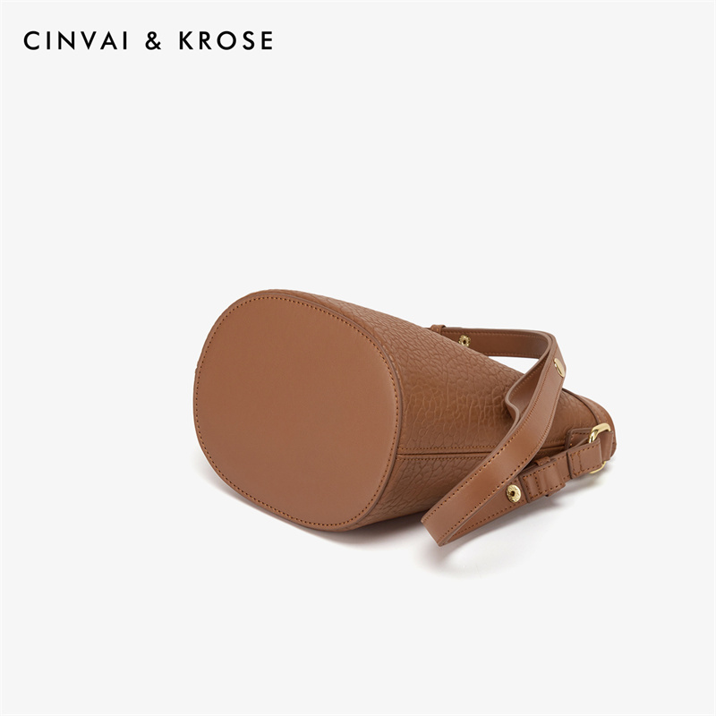 CinvaiKrose 迷你水桶包斜挎包女单肩腋下包圆筒包女包B6488·棕色