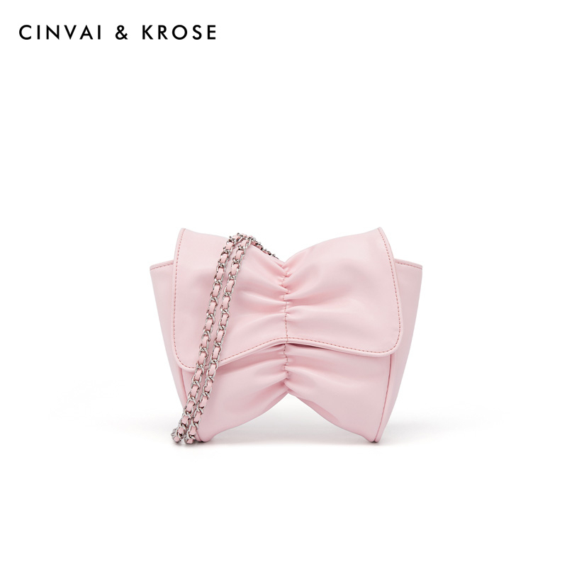 CinvaiKrose 包包女链条包迷你斜挎包蝴蝶结腋下包女包B6442·粉色