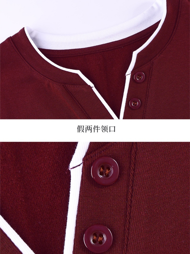 轩凌子加绒高支撞色V领质感T恤XS92534012D·宝蓝色