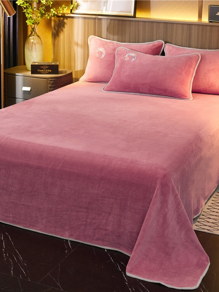 多宝雅新款230克牛奶绒纯色单床单盖毯多功能毛毯245cmx250cm·豆沙
