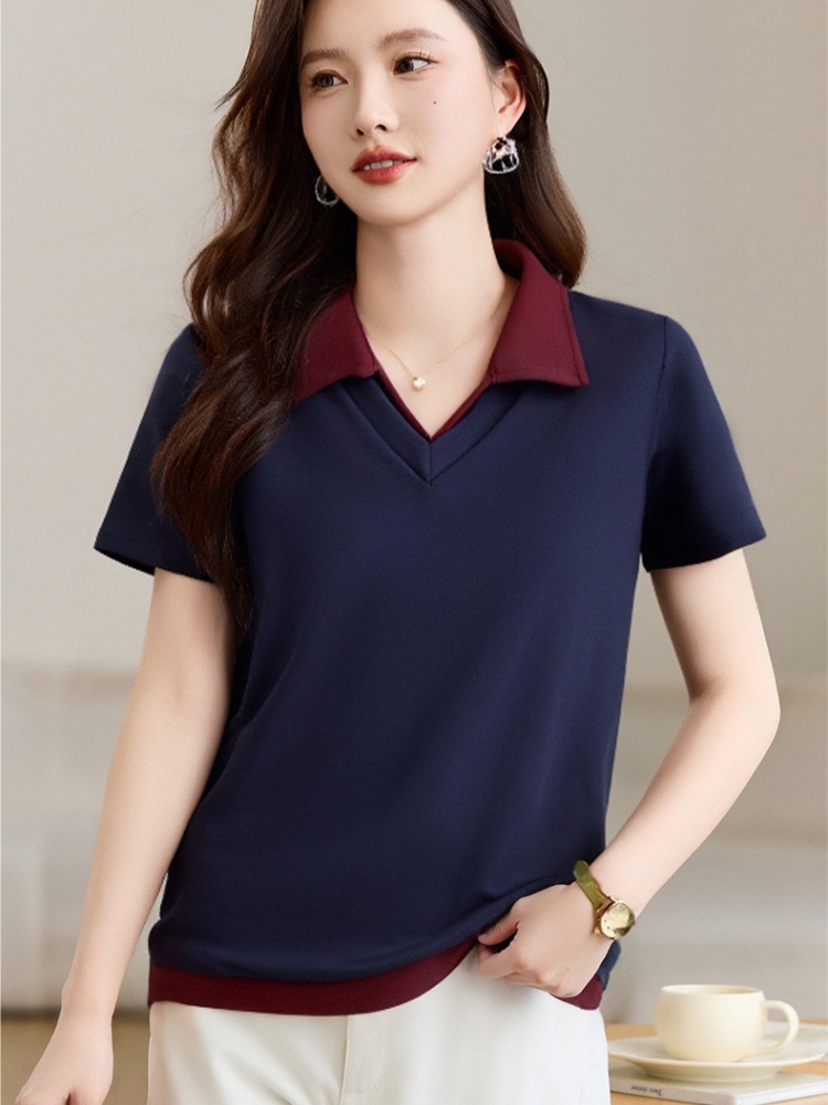 【92精梳棉】轩凌子拼接翻领短袖T恤S82520071·花灰色