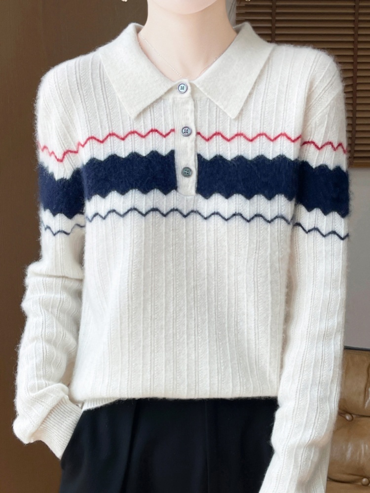 【100羊毛】特舒翻领氛围感波纹毛衣TS-235·灰色