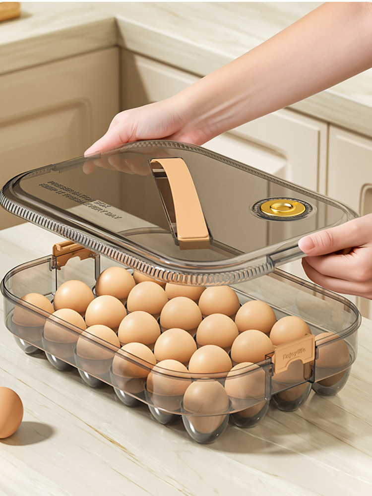 2个鸡蛋收纳盒手提带盖密封计时保鲜蛋托架厨房冰箱鸡蛋收纳24粒装