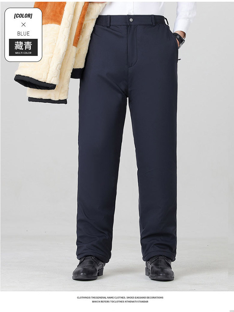 新款超厚羊羔绒保暖松紧腰门襟口袋男士西裤·藏青色