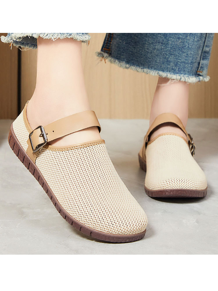 【爆款特价】时尚飞织镂空透气轻便一脚蹬勃肯半拖鞋·咖色