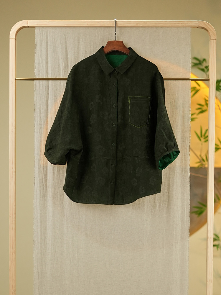 锦传统手工整染香云纱冠乐绉两面穿上衣8611·绿色