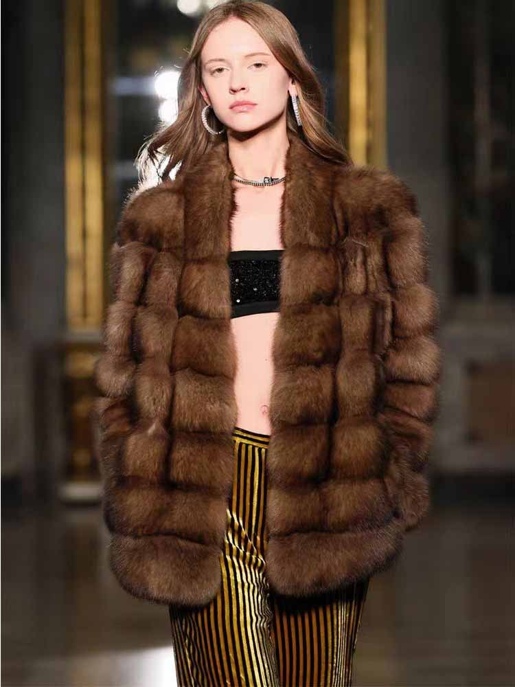 米兰秀款稀有本色满天星紫貂貂皮大衣·本色