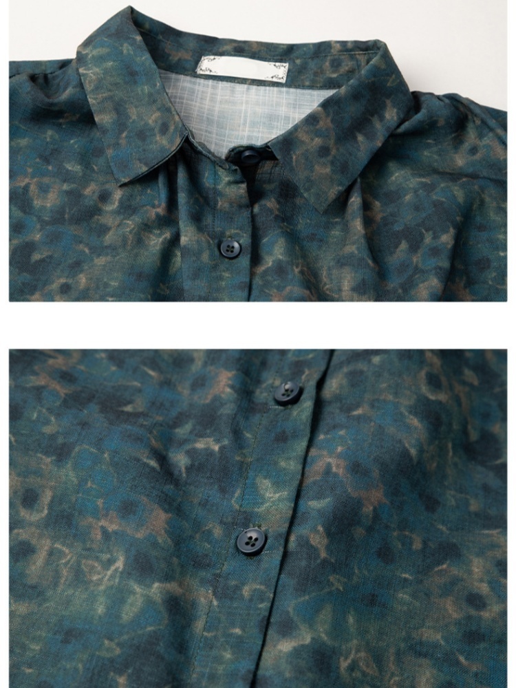 凯诗帕墨绿显瘦印花中袖衬衫6447·墨绿