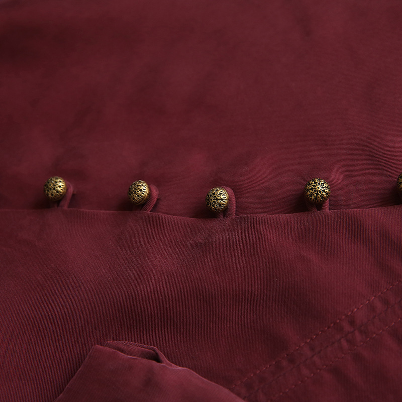 花雨斜扣铜氨丝气质舒适飘逸质感连衣裙·酒红色