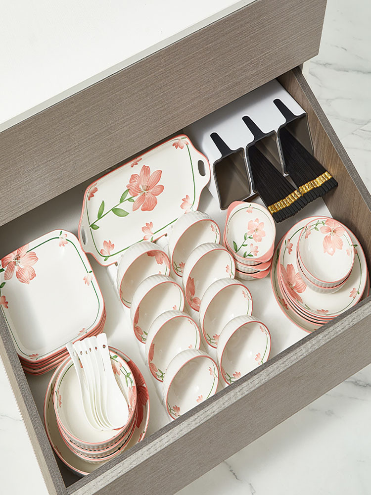 高颜值清新浪漫桔梗花陶瓷餐具套装33件套-礼盒装