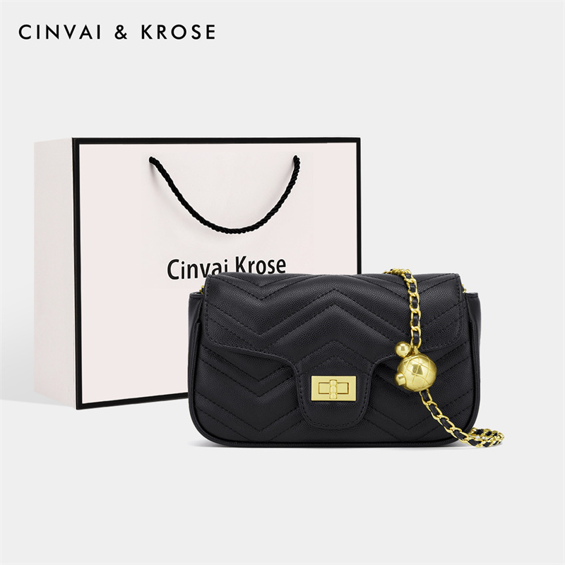 CinvaiKrose 包包女百搭斜挎包菱格链条单肩包女包B6350·黑色