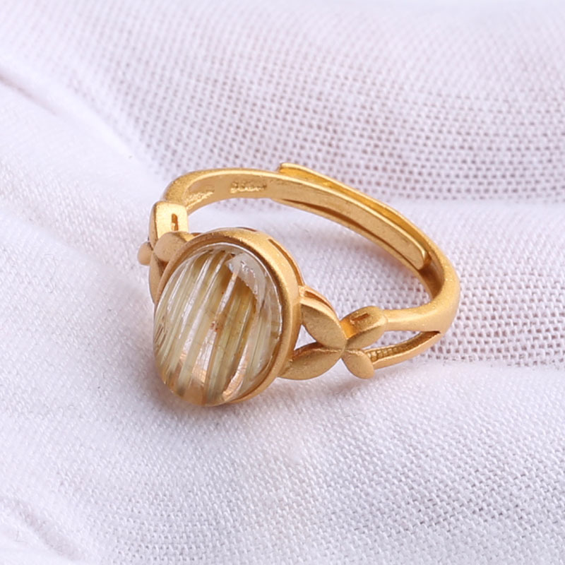 老冯记银镶黄发晶顺发戒指a古法鎏金艺d