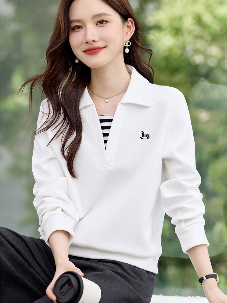 轩凌子拼接正肩翻领卫衣XS82610090·花灰色