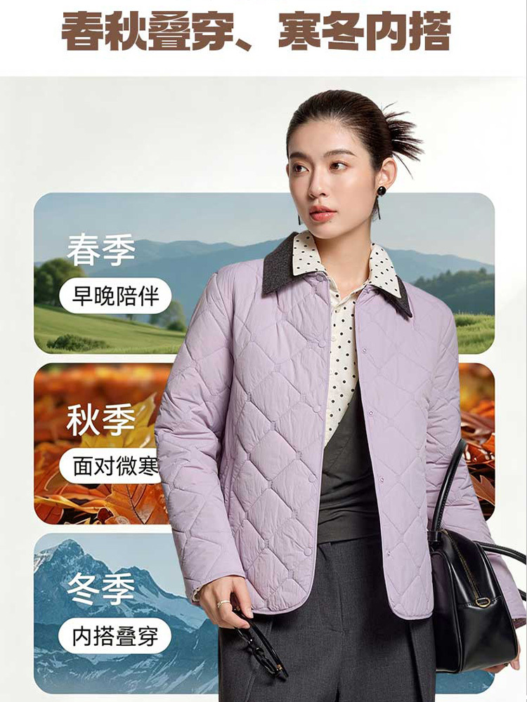 Formshea秋冬新款姜多酚羊毛衬衫领提花气绒衣38·云雾白（女）