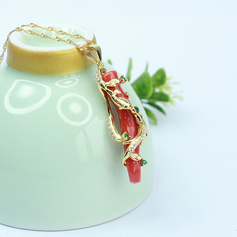 映时.时尚S925银红珊瑚原枝吊坠