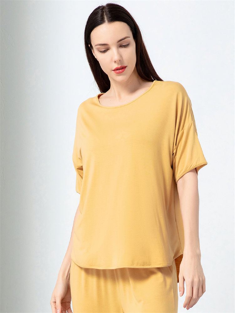 纤丝鸟摩登彩色系列女士圆领半袖衫·姜黄色