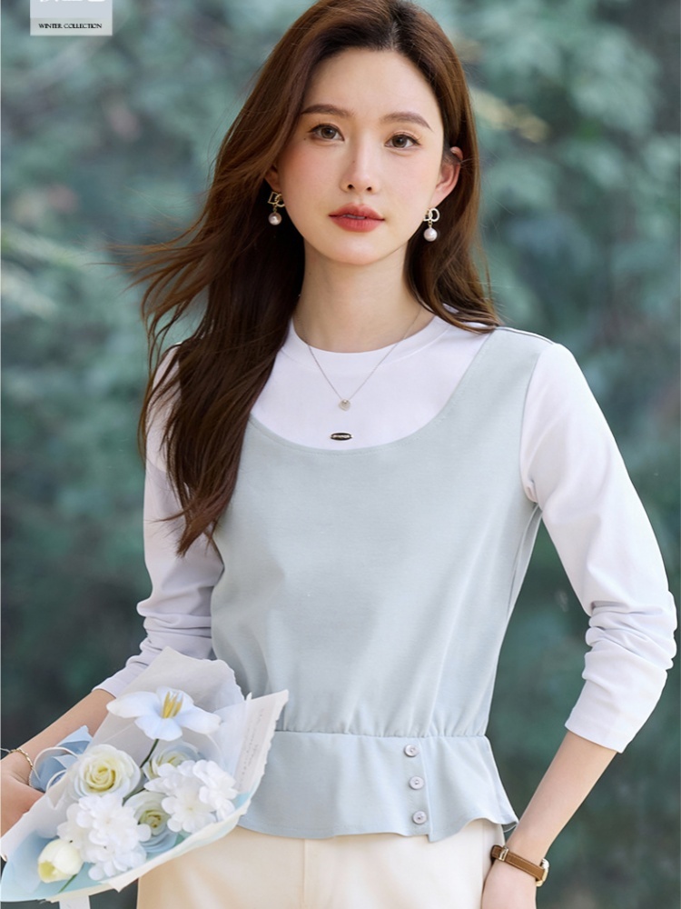 【92精梳棉】轩凌子假两件设计感T恤XS82610007·宝蓝色