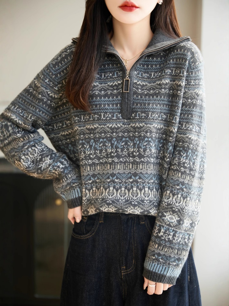 特舒加厚复古费尔岛提花毛衣TS-2156·灰色