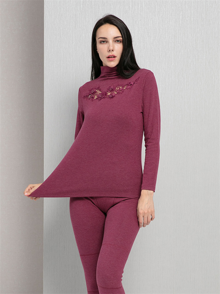纤丝鸟暖意健康超暖女士半高领长袖打底衫2件组·麻紫红