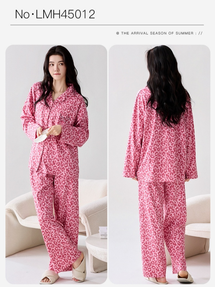 【纯棉带胸垫】安曼春秋豹纹家居服45012·45017