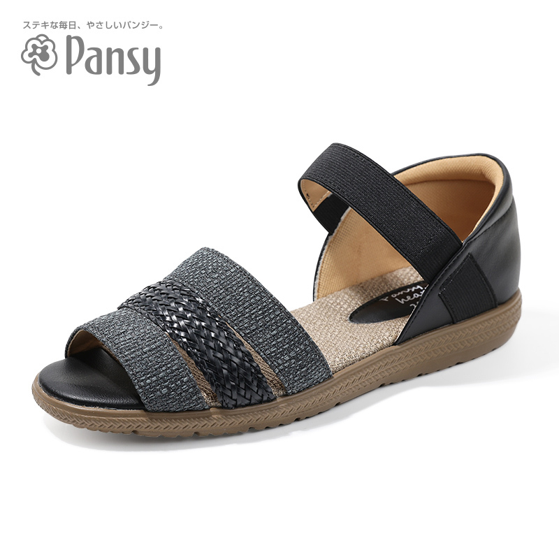日本品牌pansy田园风女士凉鞋桔黄色