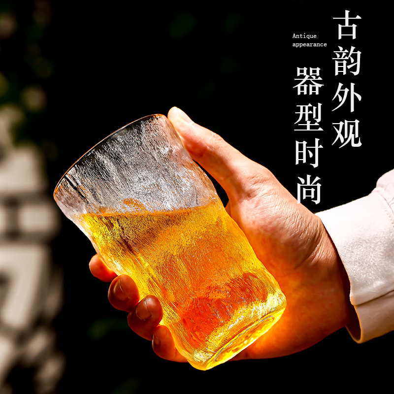 10只冰川锤纹杯日式透明玻璃杯水杯果汁咖啡杯啤酒杯(矮款300ml  高款350m)l