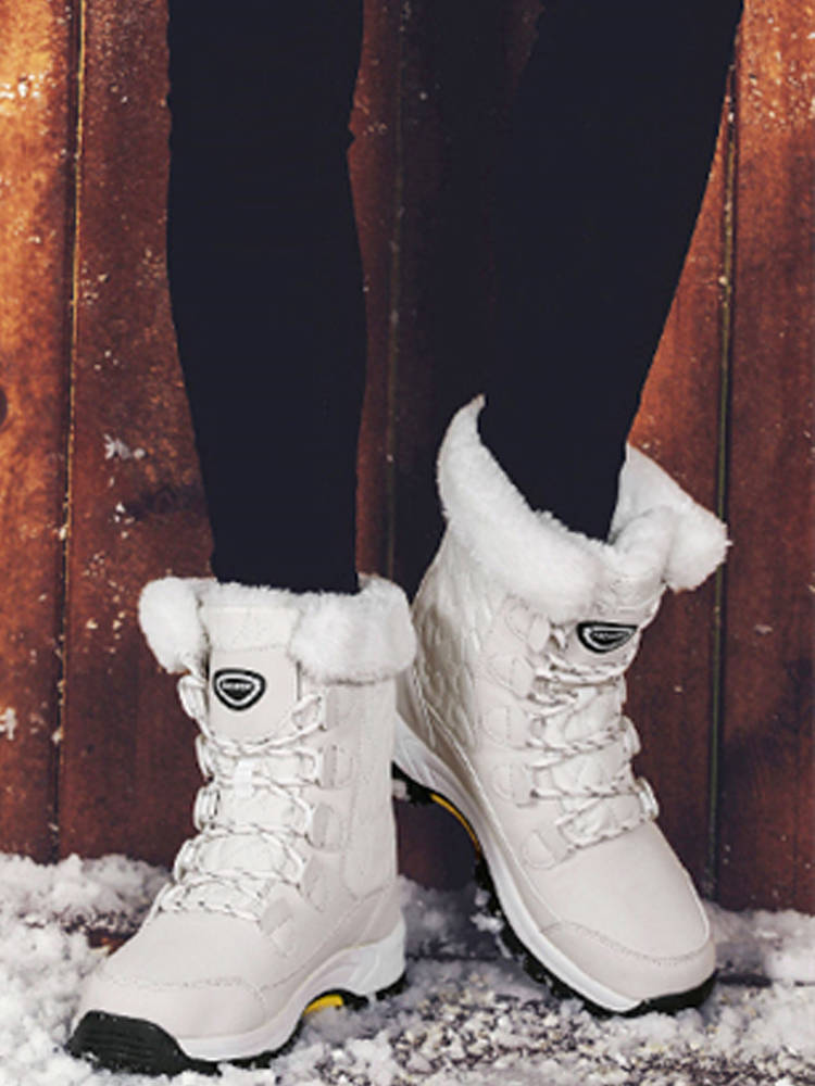 逐旅 雪地靴女生加绒加厚保暖厚底防水棉鞋LW-8828·米色