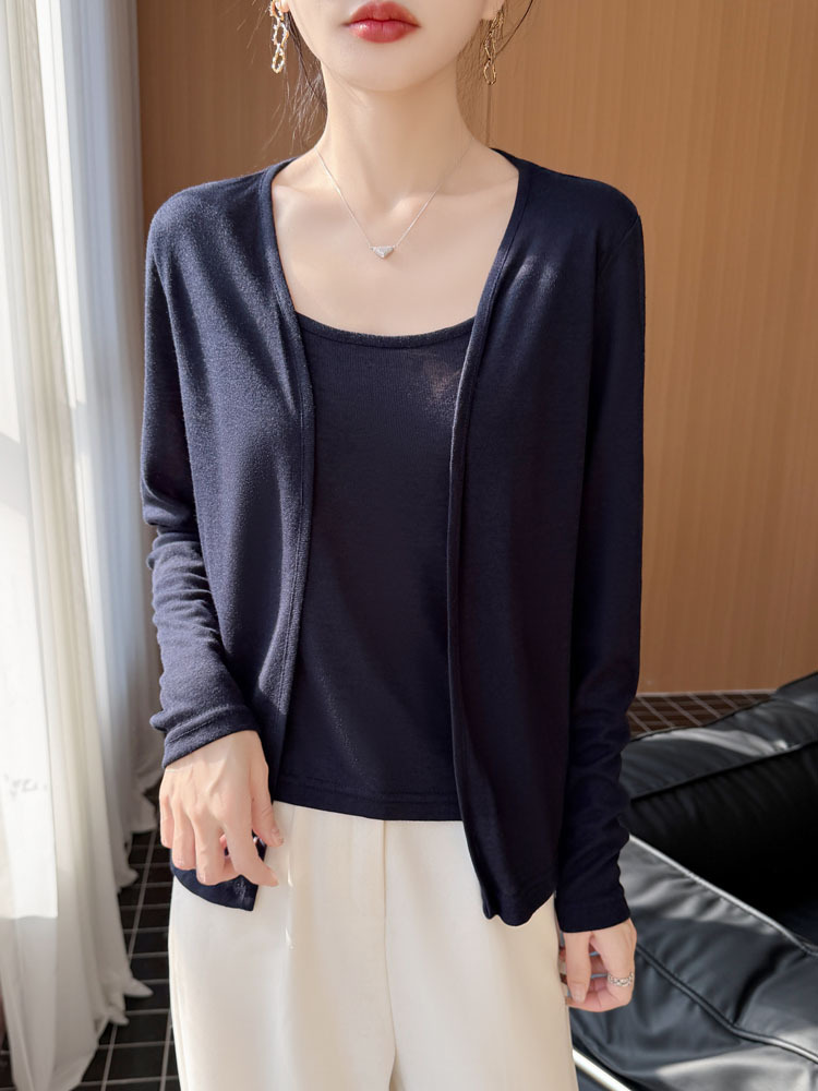 【新款特价】高支精纺莱赛尔透气假两件V领宽松遮肉上衣·暖阳黄