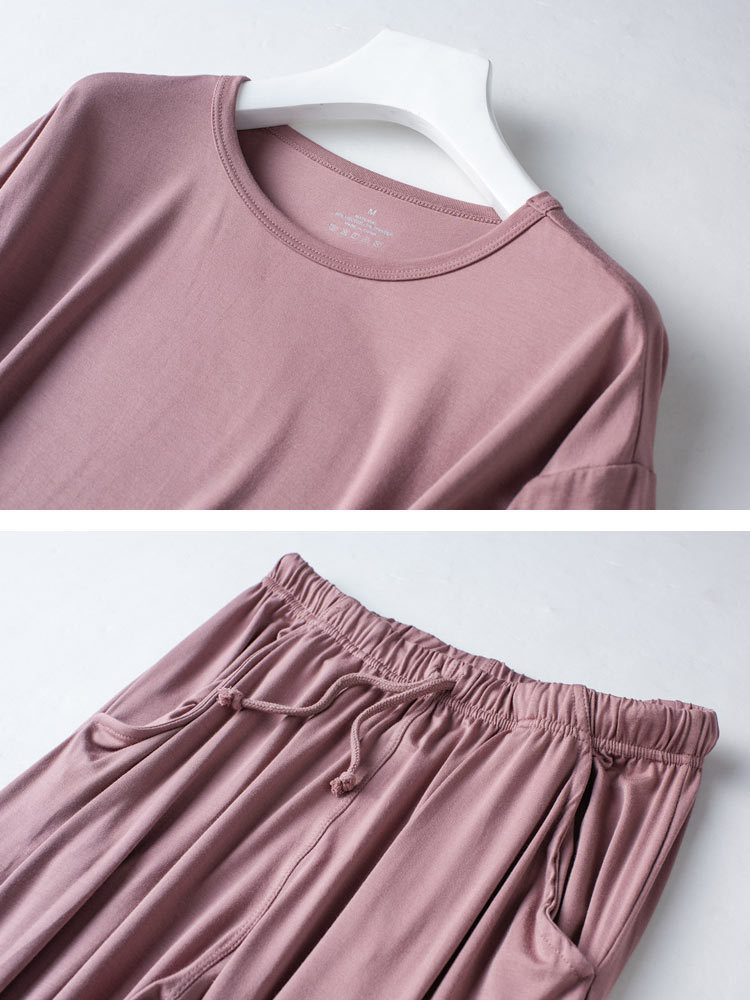 2件套男女款莫代尔宽松睡衣家居服套装·男黑色