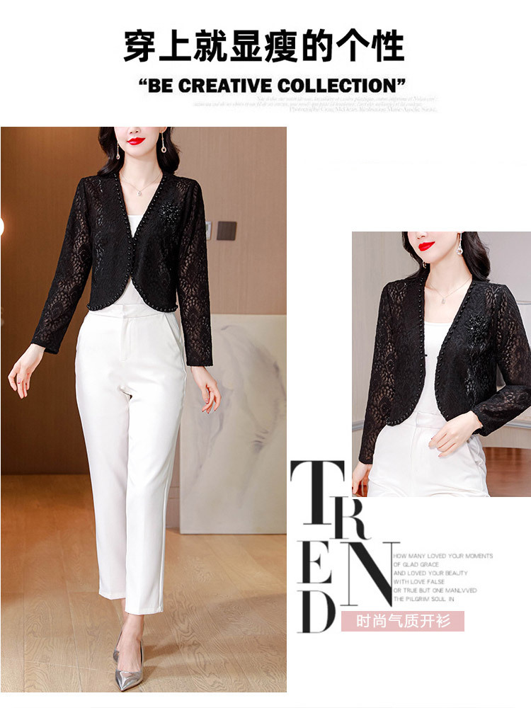 新款小香风蕾丝提花钉珠时尚百搭小外套·黑色