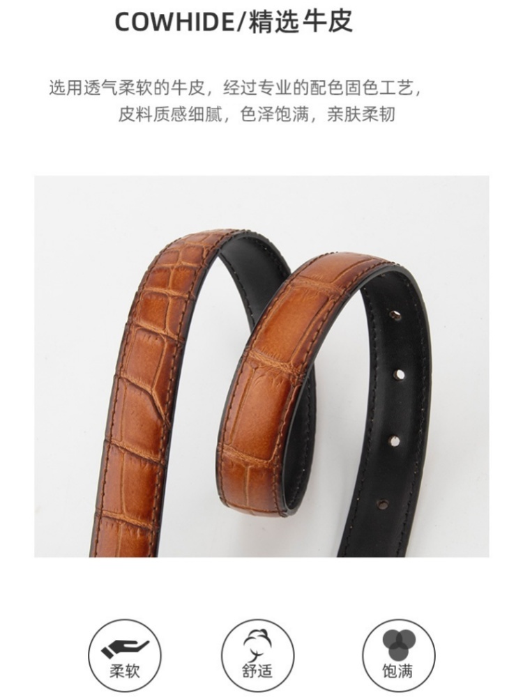 杜鹃鸟法式复古鳄鱼纹牛皮腰带28080·黄棕色