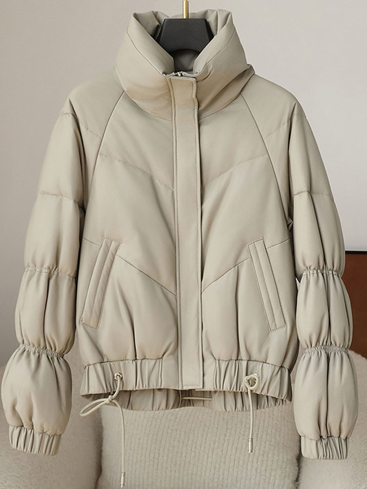 丁摩 绵羊皮真皮羽绒服鹅绒服美拉德海宁皮草外套QH2465·米灰色