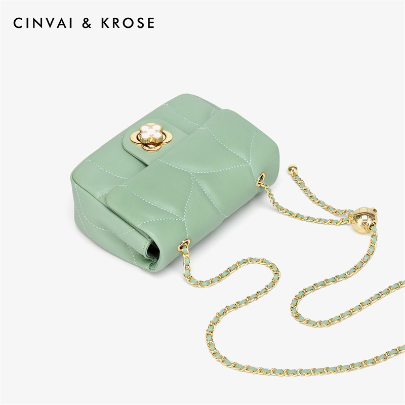 CinvaiKrose 包包女金球链条斜挎包小香风菱格腋下包女包B6331·香印绿