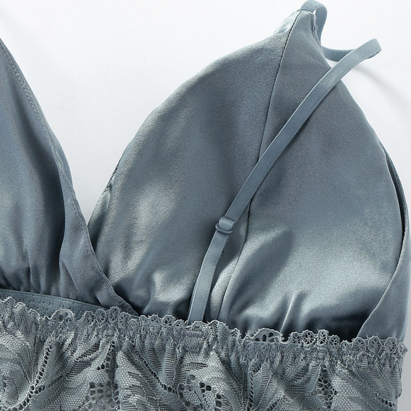 悦晓法式风情真丝文胸背心小吊带2210雾霾蓝