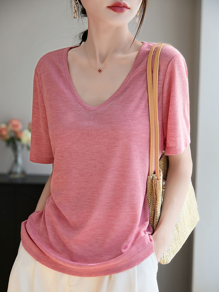 【爆款特价】凉爽透气莱赛尔天丝宽松舒适简约百搭上衣·V领-经典黑