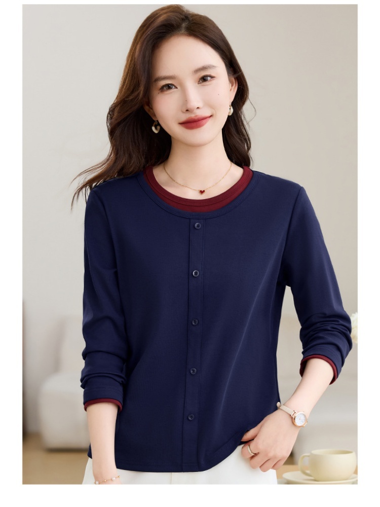 【92精梳棉】轩凌子假两件纽扣T恤S82510039·安可拉红