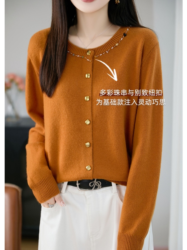 特舒冬款加厚重工手工钉珠圆领毛衣TS-409·南瓜橘