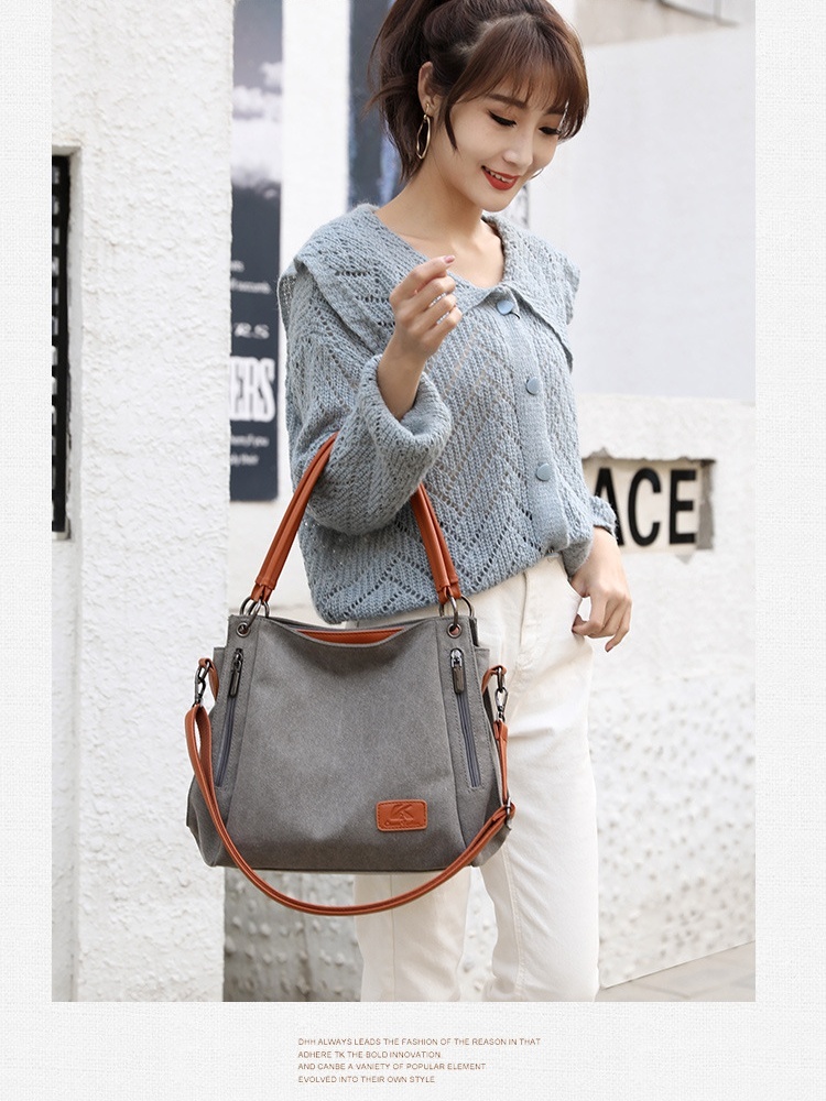 KVKY撞色肩带轻便耐用帆布包1983·灰色